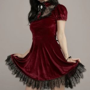 Dolls Kill- Red & Black Velvet Dress Size Small New!